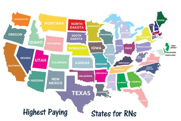 Map of United States showing highest paying RN jobs